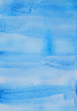 Soyut arkaplan ve doku deseni beyaz arkaplan üzerinde mavi bir renk akışı, resimli suluboya el çizimi ve kağıt üzerine boyanmış