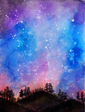 Kış Karlı Geceler Suluboya Arkaplanı