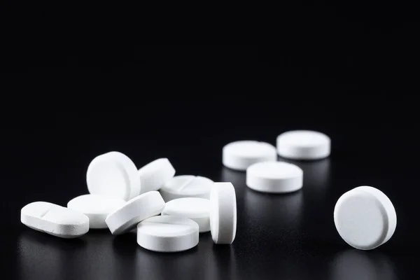 Vitamins Tablets Pills Lie Black Background Medicines Table Pills Black Royalty Free Stock Images