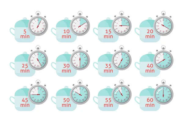 Ensemble d'icônes Cuire un certain nombre de minutes pour indiquer le temps de cuisson sur l'emballage des aliments. — Image vectorielle