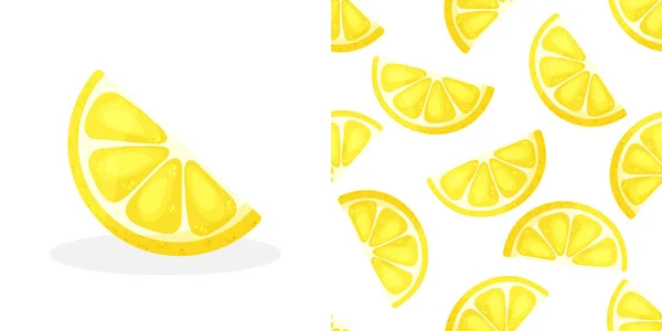 柠檬片。新鲜柠檬，白色背景。无缝图案. — 图库矢量图片