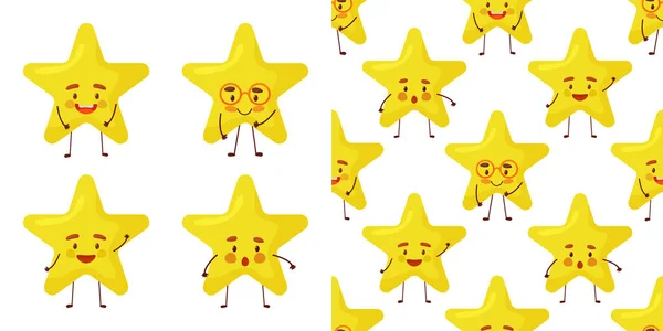 Символи маленька зірка з обличчями Безшовний візерунок — стоковий вектор