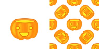 Cadılar Bayramı için kusursuz desen. Arka planda parlayan balkabakları. 