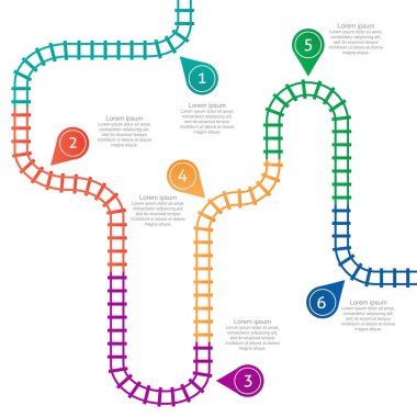 Tren rayları, istasyon haritası. Demiryolu güzergahı, metro istasyonlarının takibi üst görüş açısı, renkli merdivenler demiryolları..