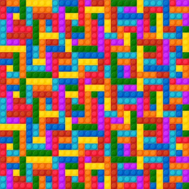 Gerçekçi renkli plastik tuğlaların kusursuz şablonu. Yapı blokları.