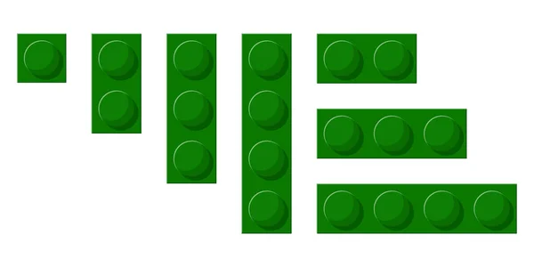 Impostare blocchi di plastica. Una illustrazione vettoriale di mattoni giocattolo in colori verdi su sfondo bianco — Vettoriale Stock