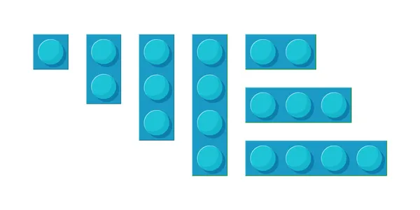 Impostare blocchi di plastica. Una illustrazione vettoriale di mattoni giocattolo in colori blu su sfondo bianco. — Vettoriale Stock