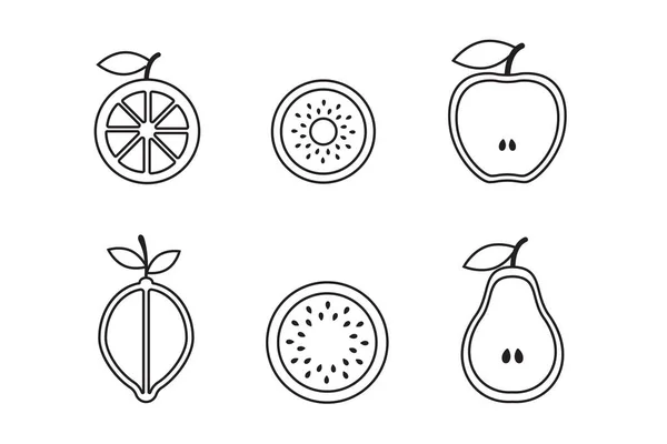 代表水果、健康饮食、健康饮食和健康的生活方式的细线图标的集合 — 图库矢量图片