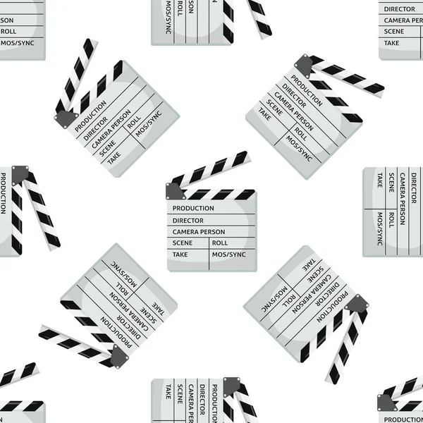 Cine o película clapper patrón sin costuras para su diseño. Tablero de aplausos de película. Ilustración vectorial a color plano — Archivo Imágenes Vectoriales