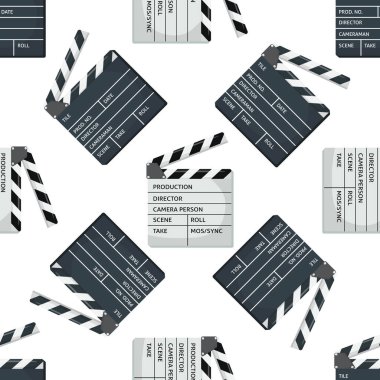 Tasarımınız için sinema ya da film alkışları kusursuz desen. Film alkışlama tahtası. Düz Renk Vektör İllüstrasyonu