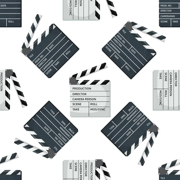 Cine o película clapper patrón sin costuras para su diseño. Tablero de aplausos de película. Ilustración vectorial a color plano — Archivo Imágenes Vectoriales