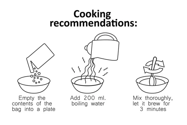Stap Voor Stap Kookgids Koken Methode Drie Fasen Zwart Wit — Stockvector
