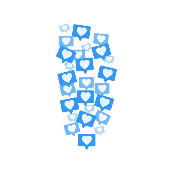Fliegende rote Herzen auf weißem Hintergrund. Bloggen. Stream. Likes online. Social Media-Konzept. — Stockvektor