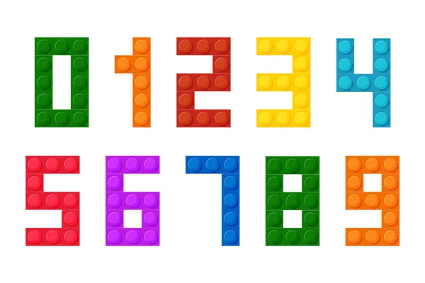 Numéros vectoriels du constructeur en plastique. Numéro de brique de bâtiment pour affiche, bannière, logo, impression pour les enfants. — Image vectorielle