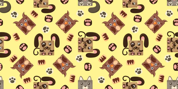 Seamless vector pattern of dog, cat, owl. Square dog, cat, owl on background — Stock Vector