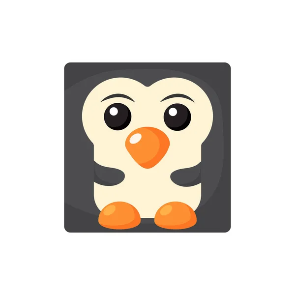 Cute cartoon square animal penguin face, vector zoo sticker isolated on white background. — стоковый вектор