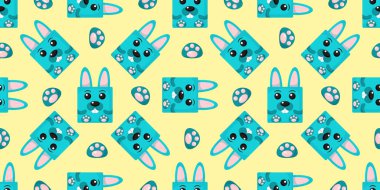 Kare Tavşanlar kusursuz desen. Tavşan yüzlü vektör arkaplan. Paketleme şablonu, bebek tekstil