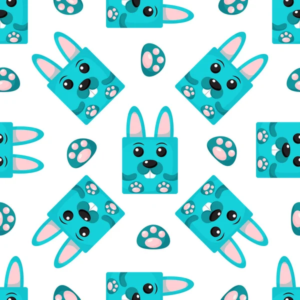 Squares Rabbits Seamless pattern. Vector Background with the faces of Rabbits. Template for the packaging, baby textile — 图库矢量图片