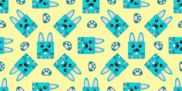 Squares Rabbits Seamless pattern. Vector Background with the faces of Rabbits. Template for the packaging, baby textile — Stock Vector