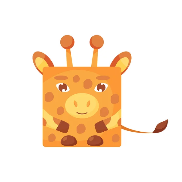 Cute cartoon square animal giraffe face, vector zoo sticker isolated on white background. — Wektor stockowy