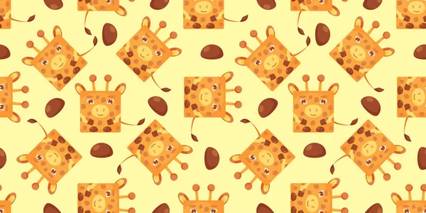 Zürafa kare, kusursuz desen. Zürafa yüzlü vektör arkaplan. Paketleme şablonu, bebek tekstil — Stok Vektör