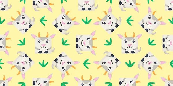 Čtverce koza Bezproblémový vzor. Vektorové pozadí s tvářemi koz. Šablona pro balení, dětský textil — Stockový vektor