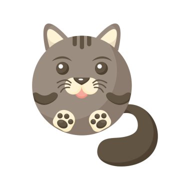 Tatlı çizgi film yuvarlak kedi, vektör hayvanat bahçesi etiketi beyaz arka planda izole edilmiş..