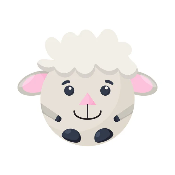 Cara de oveja animal redonda de dibujos animados lindo, etiqueta engomada del zoológico del vector aislado en fondo blanco. — Archivo Imágenes Vectoriales