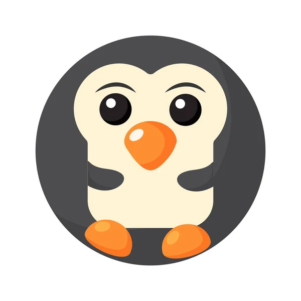 Roztomilý Karikatura Kulaté Zvíře Tučňák Tvář Vektor Zoo Nálepka Izolované — Stockový vektor