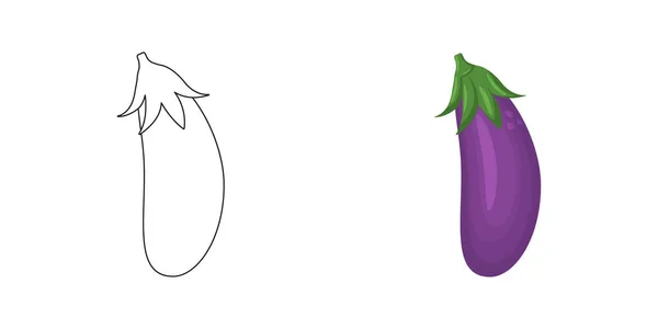 Coloriage simple. L'aubergine, le livre à colorier pour les enfants. Art de ligne noir et blanc. — Image vectorielle