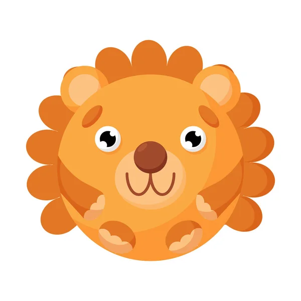 Cute cartoon round animal lion face, vector zoo sticker isolated on white background. — Stock Vector