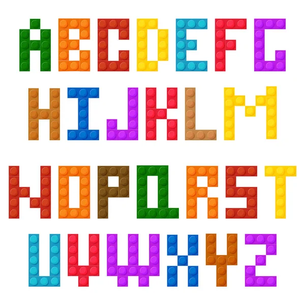 Plastic construction blocks font, alphabet letters. Vector illustration — Stock Vector