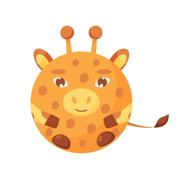 Cute cartoon round animal giraffe face, vector zoo sticker isolated on white background. — Stock Vector