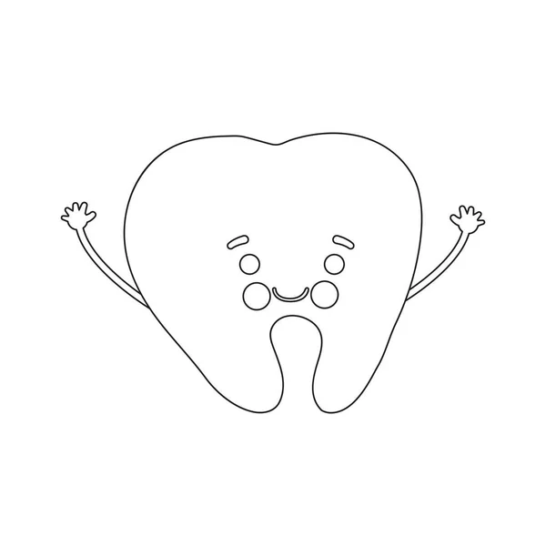 Cartoon tooth character. Vector black and white coloring page. — Stock Vector