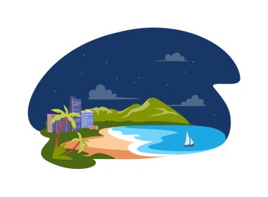 Hawaii manzara çizimi. Honolulu 'da plaj
