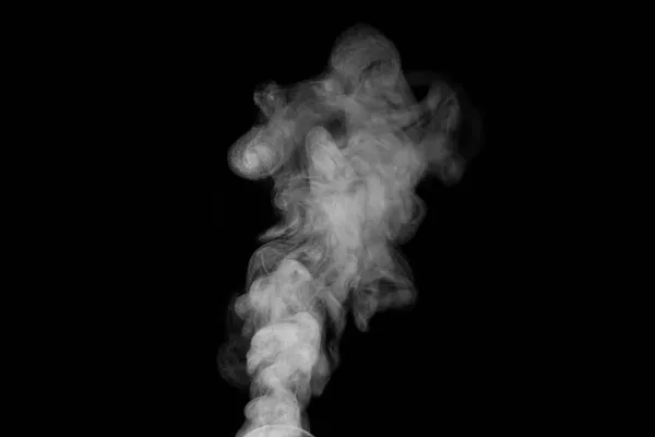 Close White Steam Smoke Rising Isolated Black Background — Stock Photo, Image