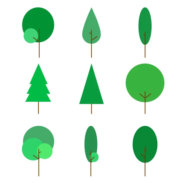 Collection Grappes Arbres Verts Plats Avec Ombres Plantes Nature Feuilles — Image vectorielle