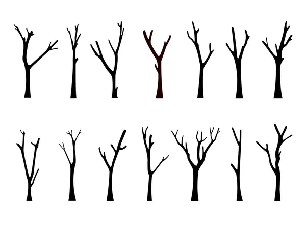 Alte Kahle Tote Baumsilhouette Ohne Beängstigende Blätter Handgezeichnet Vereinzelt Auf — Stockvektor