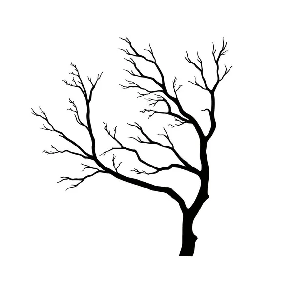 ベクトルイラスト 不毛の葉のない裸の木のシルエットは怖い黒い生活を死んでいません 手描き 白地に隔離された — ストックベクタ