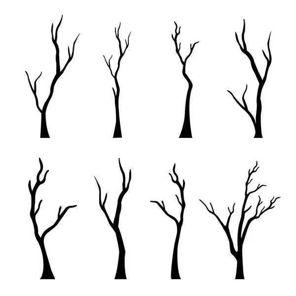 Alte Kahle Tote Baumsilhouette Ohne Beängstigende Blätter Handgezeichnet Vereinzelt Auf — Stockvektor