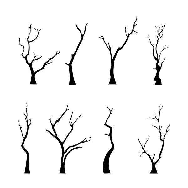 Antiguo Conjunto Silueta Árbol Muerto Desnudo Sin Hojas Miedo Mano — Vector de stock