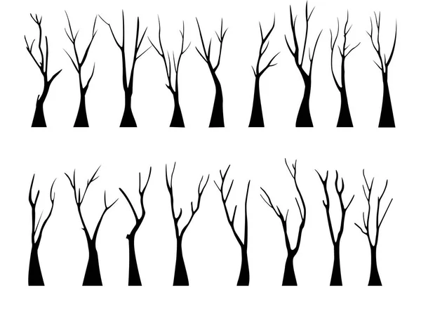 Velha Silhueta Árvore Morta Nua Sem Folhas Assustadoras Mão Desenhada — Vetor de Stock