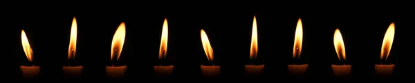 Candle Flame Burning Night Close Range Yellow Light Isolated Black — Stock Photo, Image