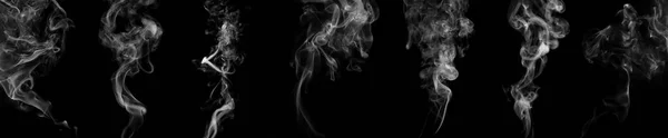 Set Swirling Movement White Smoke Group Abstract Line Isolated Black — Stock Photo, Image