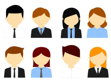 Çalışan insanlar. Çok ırklı iş adamları ve kadınlar konsepti. Ve ofis çalışanlarından oluşan takım çalışması. Sosyal ağ hesabı için Avatar simgesi. Beyaz bir arka planda. vektör illüstrasyonu