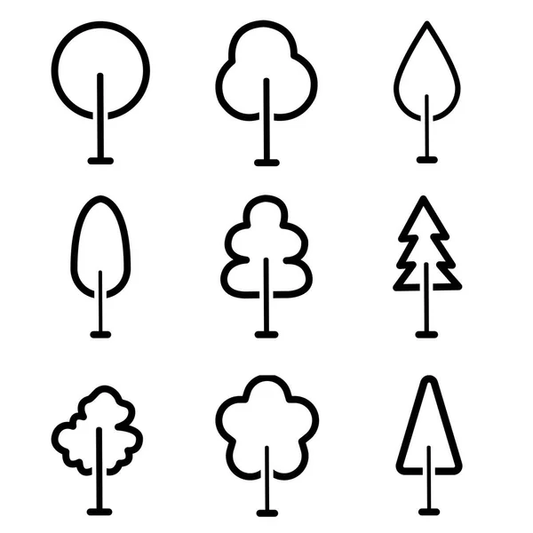 Ensemble Icônes Arbre Noir Simple Moderne Avec Diverses Icônes Pour — Image vectorielle