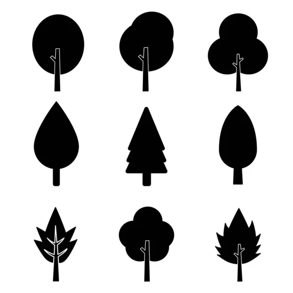 Ensemble Icônes Arbre Noir Simple Moderne Avec Diverses Icônes Pour — Image vectorielle