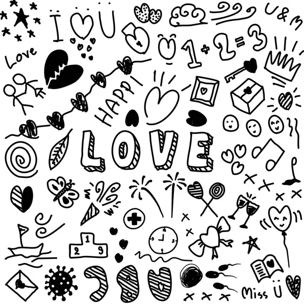 Doodle Illustration Vector Set Hand Drawn Love Hearts Wedding Elements — Stock Vector