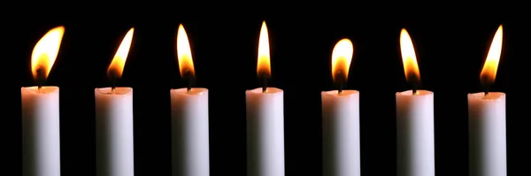 Set White Candle Yellow Candle Flame Provides Light Night Close — Stock Photo, Image