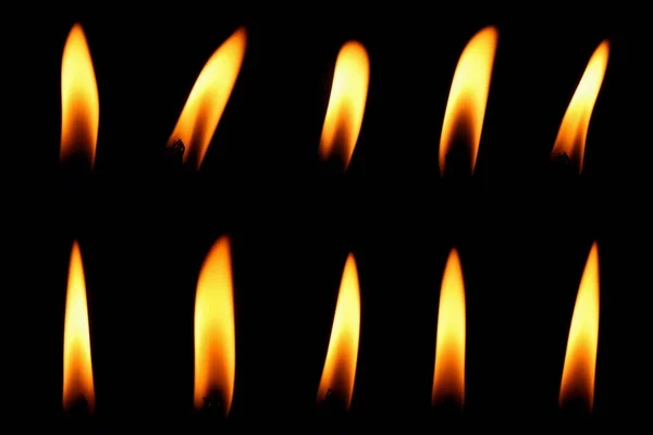 Candle Flame Burning Night Close Range Yellow Light Isolated Black — Stock Photo, Image
